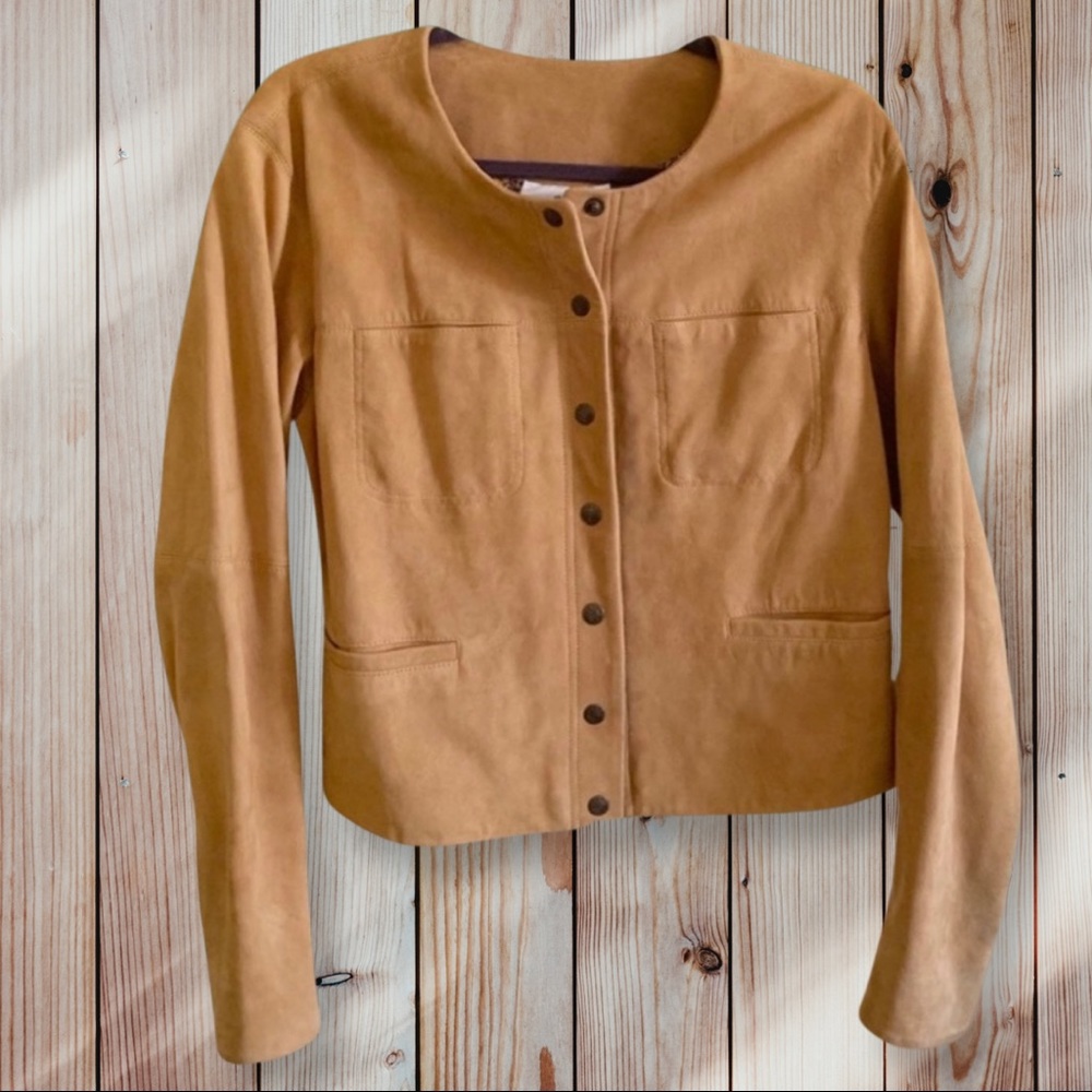 Free People Suede Button-Front Jacket in Tan